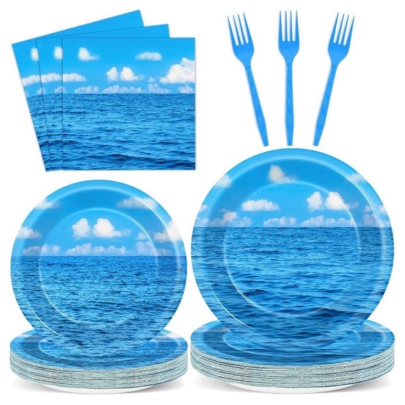 Ocean Blue Party Supplies Set serves 24 guests 96 pieces total - Picture 3 of 3